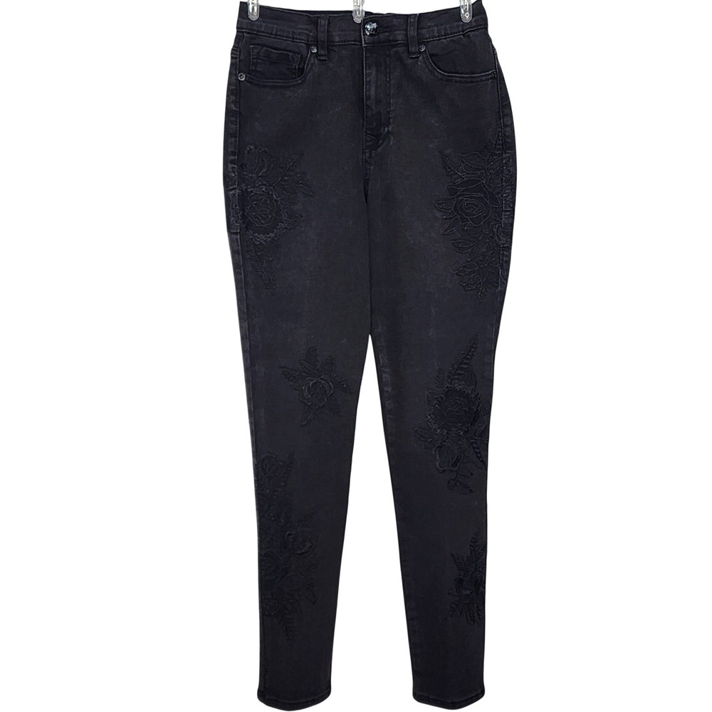 DG2 Black‎ Embroidered Rose Skinny Jeans Women's Size 10